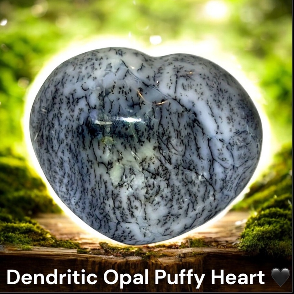 Dendritic Opal Puffy Crystal Gemstone Heart NWOT
